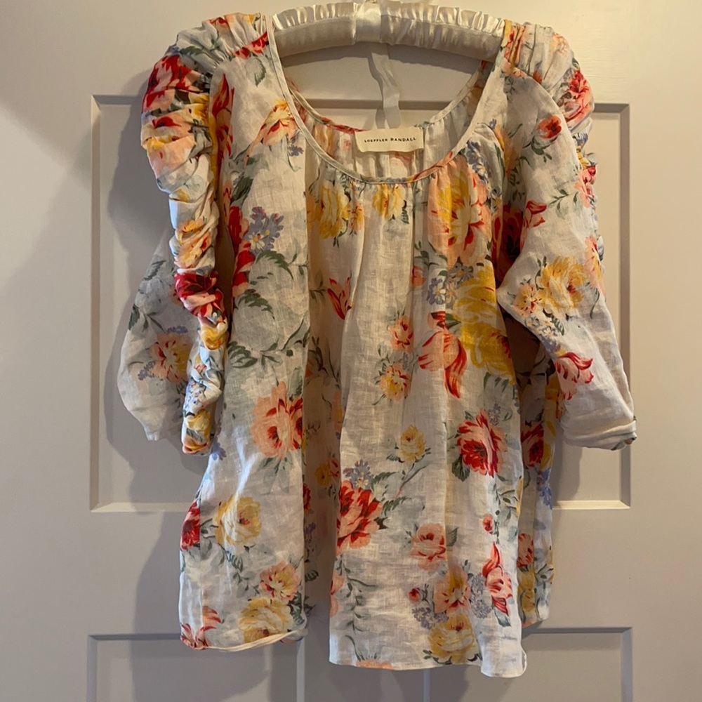 Loeffler Randall 100% linen floral blouse size M